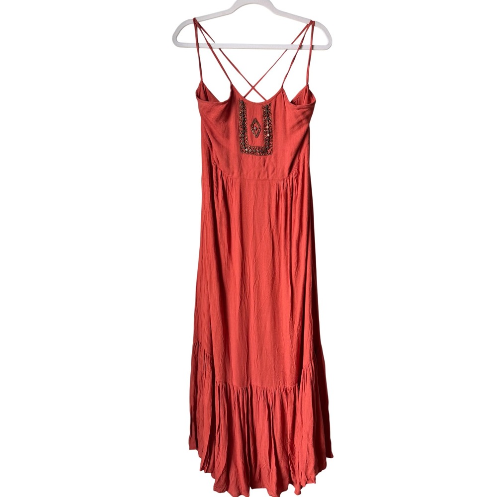 Lua Nova Earthbound Maxi Dress Clay Beaded Embroidered Boho Tiered‎ Size Medium